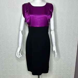 Eliza J | Silk Fuchsia & Black Color Block Dress